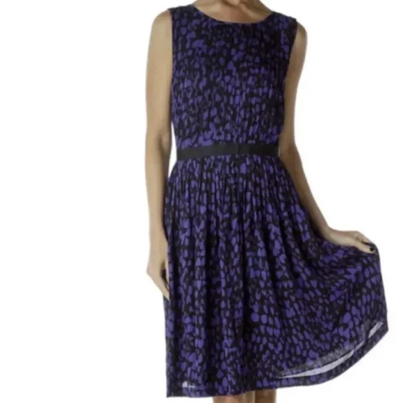 Ann Taylor Loft Purple & Black Sleeveless Pleated‎ A-Line Midi Dress Size 4 - Picture 1 of 7